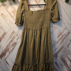 Women's Square Neck Smocked Dress knee-length A-line Dress.